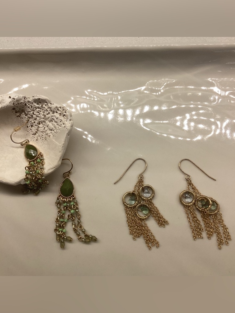 Dangling boho earrings 2 pairs beads and gems.